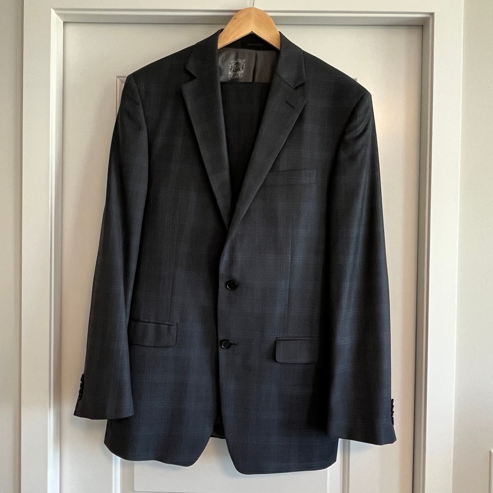 Austin Reed 100% Wool Gray Windowpane Suit 40L 36x34 Two Piece Business